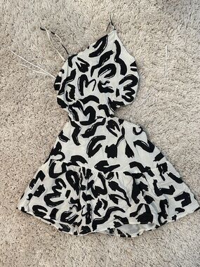 Stradivarius Black and White Textured Knit Top asymmetrical mini dress